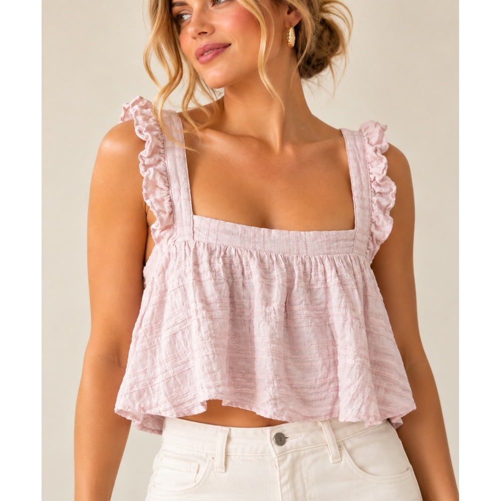Lels Collection Ruffle Strap Babydoll Top Women Pink Medium
